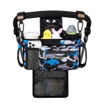 TOPDesign Universal Baby Stroller Organizer, Stroller Caddy with Detachable Mesh Bag & Heightened Insulated Cup Holders & Non-Slip Secure Hooks Accessories, Fits Most Strollers (Sharks)