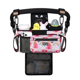 TOPDesign Universal Baby Stroller Organizer, Stroller Caddy with Detachable Mesh Bag & Heightened Insulated Cup Holders & Non-Slip Secure Hooks Accessories, Fits Most Strollers (Pumpkin Princess)