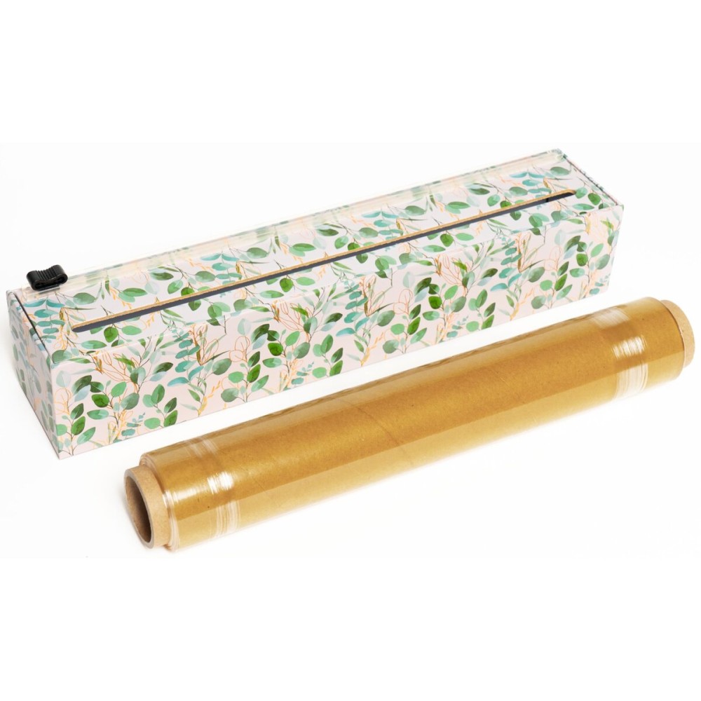 ChicWrap Eucalyptus Refillable Plastic Wrap Dispenser - One 12 x 250\' Roll of Professional Grade Plastic Wrap - BPA Free and Kosher Certified - Reusable Dispenser w/Slide Cutter