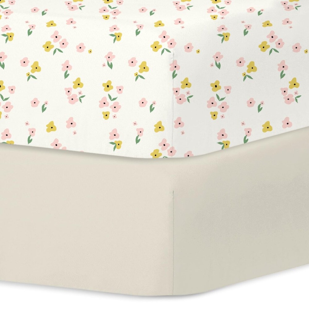 Little Grape Land Crib Sheets 2 Pack for Boys and Girls, Baby Neutral Crib Fitted Sheets for Standard Crib & Toddler Mattress, Super Soft Breathable Fitted Crib Sheet Set, Yellow Petal