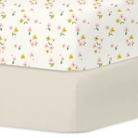 Little Grape Land Crib Sheets 2 Pack for Boys and Girls, Baby Neutral Crib Fitted Sheets for Standard Crib & Toddler Mattress, Super Soft Breathable Fitted Crib Sheet Set, Yellow Petal