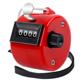 FEBSNOW Red Handheld Tally Counter Clicker 4 Digital Number Click Counter for School Event Golf Sports Office Stadium