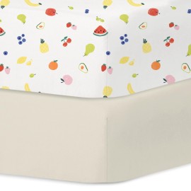 Little Grape Land Crib Sheets 2 Pack for Boys and Girls, Baby Neutral Crib Fitted Sheets for Standard Crib & Toddler Mattress, Super Soft Breathable Fitted Crib Sheet Set, Fruits