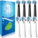 8 Pack Replacement Heads Compatible with Oral B iO Toothbrushes, Brush Heads for Oral-B iO 2/3/4/5/6/7/8/9/10/7G Series, with Covers, Black+White