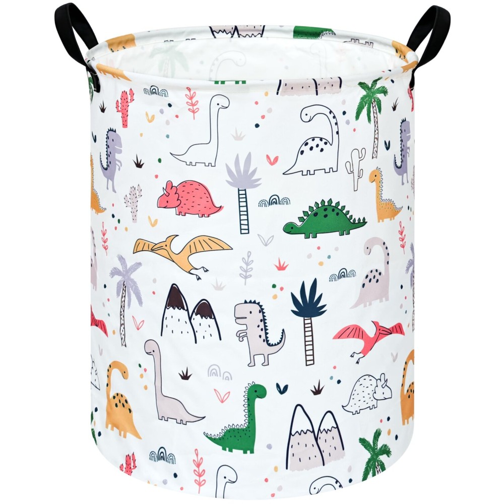 ACMUUNI Dinosaur Pattern 19.7 Inch Round Laundry Clothes Hamper Laundry Basket with Handles,Storage Organizer Bins Laundry Gift Basket for Room, Bedroom Decor