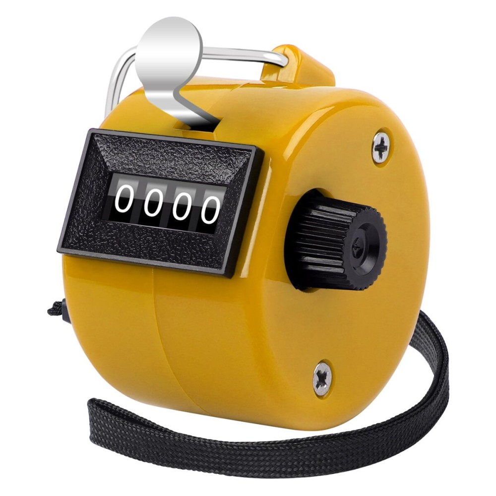 FEBSNOW Yellow Handheld Tally Counter Clicker 4 Digital Number Click Counter for School Event Golf Sports Office Stadium