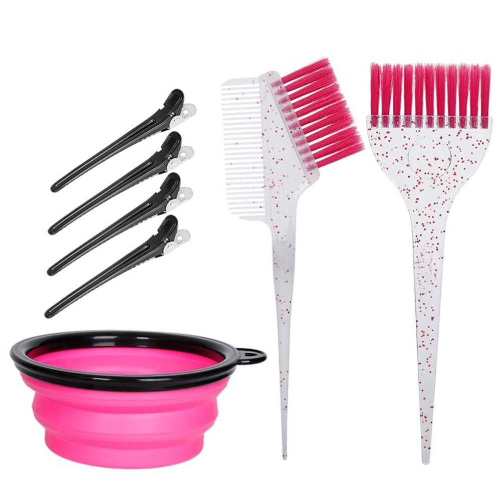 MOONMINI Hair Dye Color Brush and Bowl Set, Color Bowl Brushes Tool Mixing Bowl Kit Tint Comb for Hair Tint Dying Coloring Applicator (Pink&Clear)