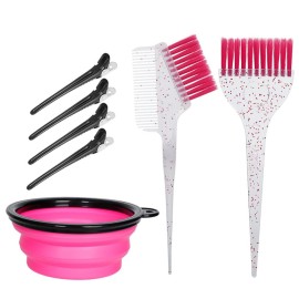 MOONMINI Hair Dye Color Brush and Bowl Set, Color Bowl Brushes Tool Mixing Bowl Kit Tint Comb for Hair Tint Dying Coloring Applicator (Pink&Clear)