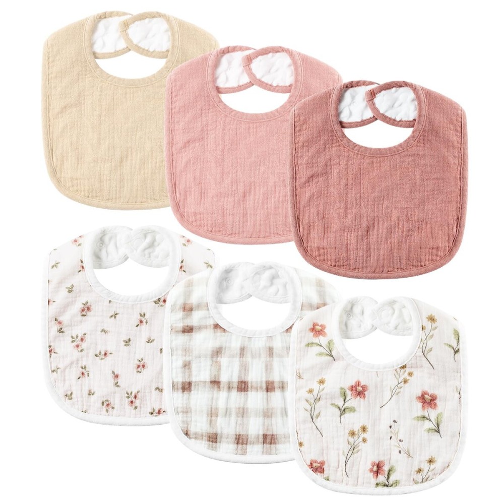 POIKSHARK Muslin Baby Bibs for Girls, Soft Cotton Baby Drool Bibs, Absorbent Soft Layers, Drooling and Teething Bib for Infant, Newborn