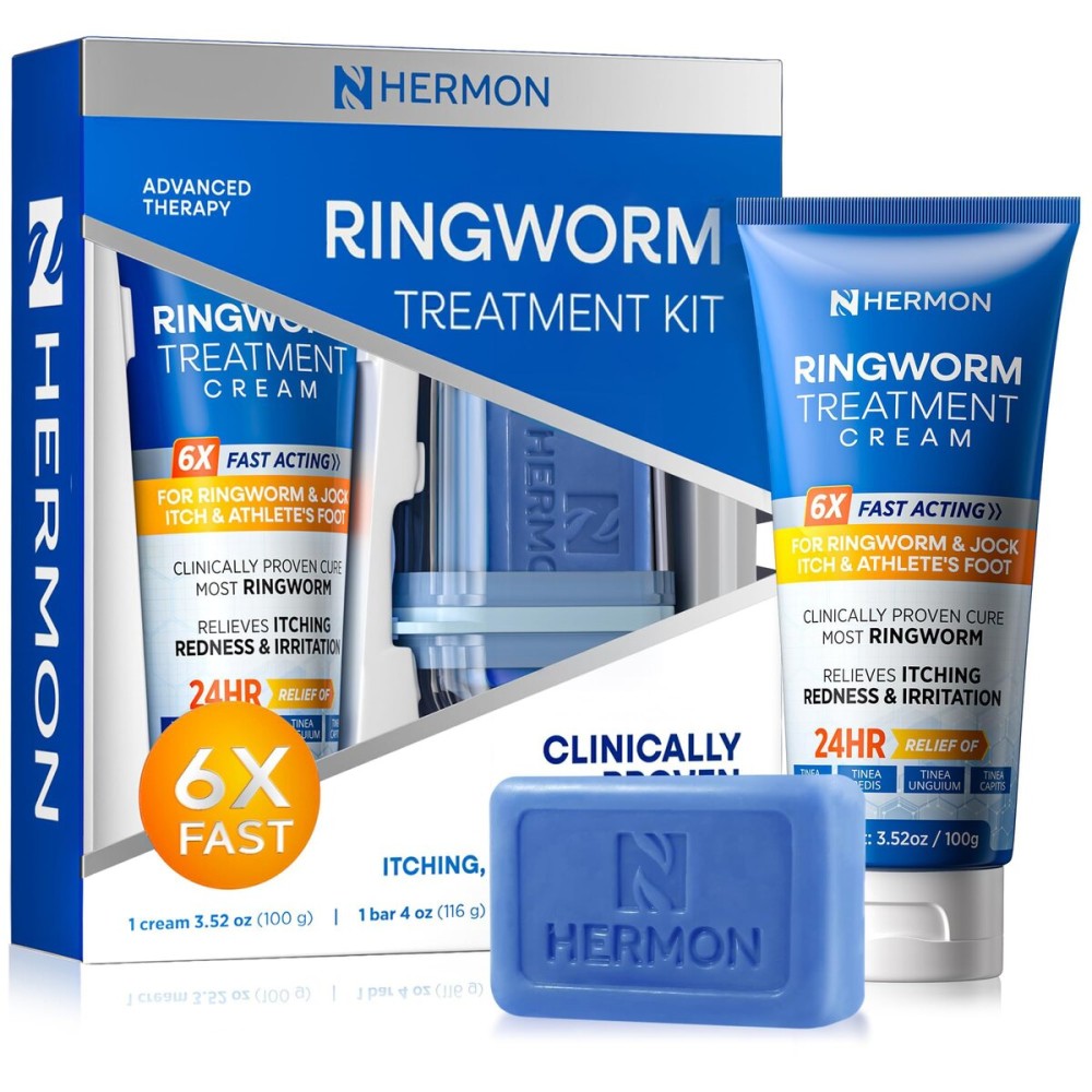 Hermon Ringworm Treatment Anti-fungal Kit - RingWorm Treatment for Humans 3.52 oz cream 4 oz soap bar for Ringworm, Athlete\'s Foot, Jock Itch, Eczema, Tinea - for Adults and Kids