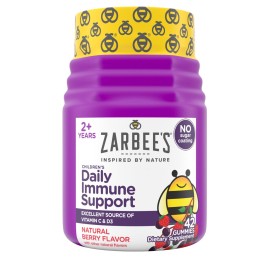 Zarbee\'s No Sugar Coating Elderberry Gummies for Kids, Daily Immune Support* Gummies with Vitamins C, D3 & Zinc to Support a Healthy Immune System*, No Artificial Flavors, Ages 2+, 42 ct