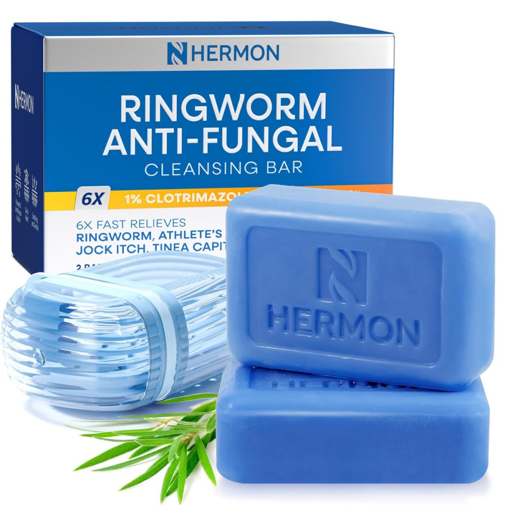 Hermon Powerful Ringworm Antifungal Soap - Treatment for Ringworm, Athletes Foot & Jock Itch - Tea Tree Oil & Sulfur Formula - Fungal Soap for Daily Body Wash - 2 Pack