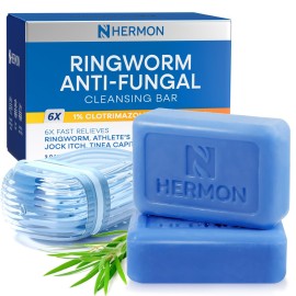Hermon Powerful Ringworm Antifungal Soap - Treatment for Ringworm, Athletes Foot & Jock Itch - Tea Tree Oil & Sulfur Formula - Fungal Soap for Daily Body Wash - 2 Pack