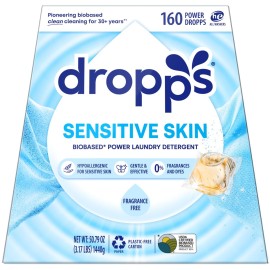 Dropps Sensitive Skin Laundry Detergent Pods, Unscented (36 Count) - Dermatologist Tested Laundry Pods - HE Compatible Laundry Supplies for Clean Clothes, Vegan & Dye-Free