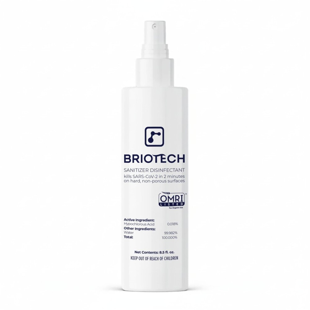 BRIOTECH Sanitizer Disinfectant Hypochlorous Spray, Kill 99.99% of Viruses & Bacteria, Control Mold, Eliminate Odor, Gentle for Nursery & Play Rooms, Food Contact Surface Sanitizer, 8 fl oz
