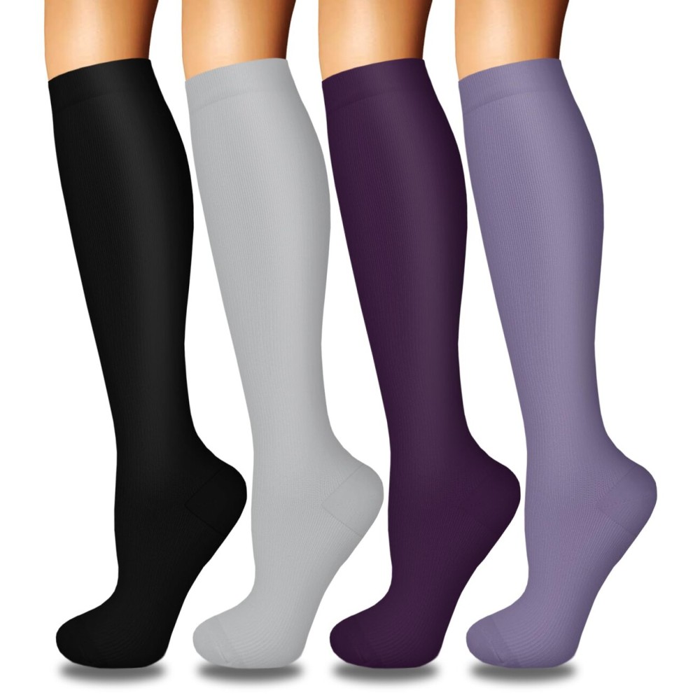 4 Pairs Compression Socks for Women Circulation-Best Support for Nurses,Running,Athletic,Travel L-XL