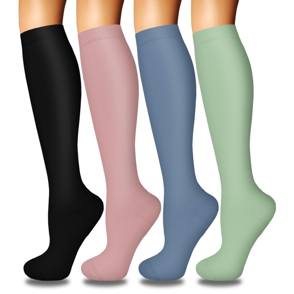 4 Pairs Compression Socks for Women Circulation-Best Support for Nurses,Running,Athletic,Travel S-M