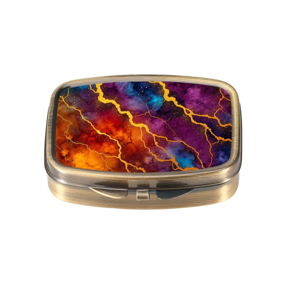 Dynippy Pill Case Pill Box with Mirror Retro Pocket 2 Compartment Medicine Case Vitamin Pill Organizer for Pocket Purse and Travel (A-Colourful Marble Pattern)