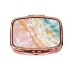 Dynippy Pill Case Pill Box with Mirror Retro Pocket 2 Compartment Medicine Case Vitamin Pill Organizer for Pocket Purse and Travel - Rose Gold-Marble Veins