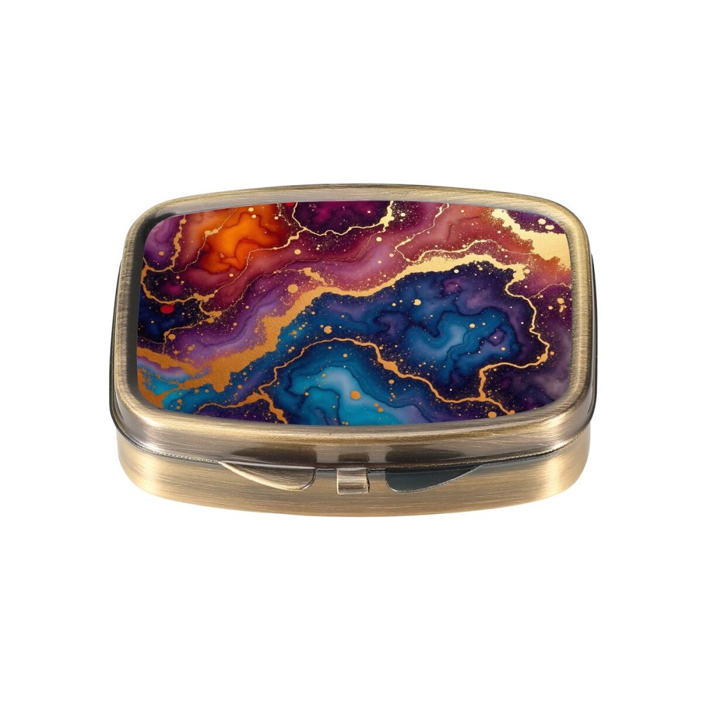 Dynippy Pill Case Pill Box with Mirror Retro Pocket 2 Compartment Medicine Case Vitamin Pill Organizer for Pocket Purse and Travel (A-Marble Ripple)