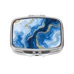 Dynippy Pill Case Pill Box with Mirror Retro Pocket 2 Compartment Medicine Case Vitamin Pill Organizer for Pocket Purse and Travel (Silver-Blue Gold Marble)
