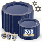 WDF 200pcs Blue Plastic Plates - Navy Blue Plates Disposable - Heavy Duty Plastic Plate for Hanukkah/Weddings/Parties/Birthday