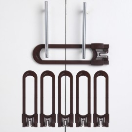 CUTESAFETY - Sliding Cabinet Locks Baby Proofing - Adjustable Child Safety Latches for Knobs & Handles - 6 Pack - No Adhesive Drilling or Tools - Brown