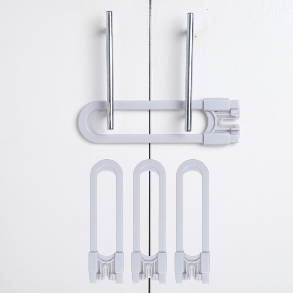 CUTESAFETY - Sliding Cabinet Locks Baby Proofing - Adjustable Child Safety Latches for Knobs & Handles - 4 Pack - No Adhesive Drilling or Tools - Gray