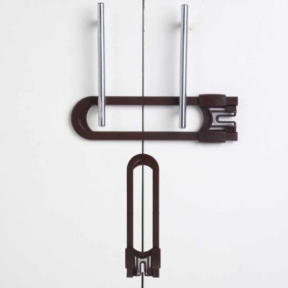 CUTESAFETY - Sliding Cabinet Locks Baby Proofing - Adjustable Child Safety Latches for Knobs & Handles - 2 Pack - No Adhesive Drilling or Tools - Brown