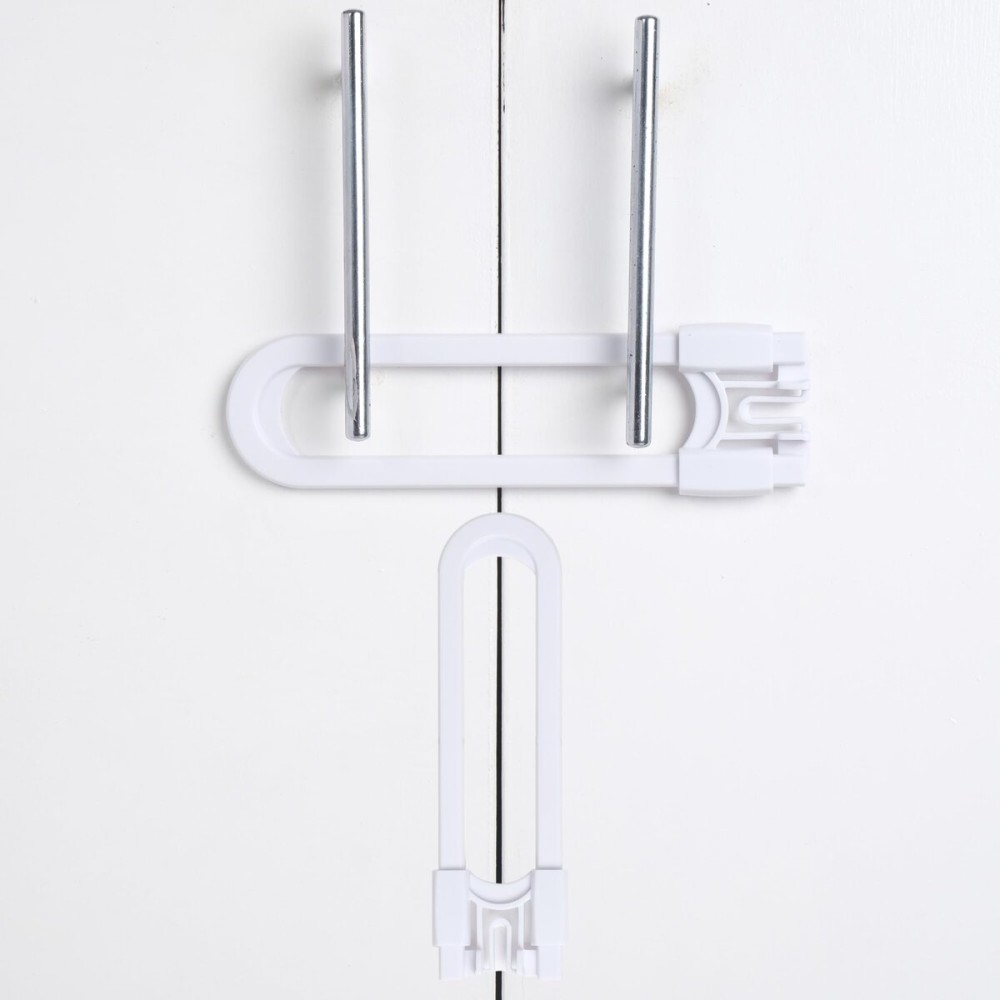 CUTESAFETY - Sliding Cabinet Locks Baby Proofing - Adjustable Child Safety Latches for Knobs & Handles - 2 Pack - No Adhesive Drilling or Tools - White