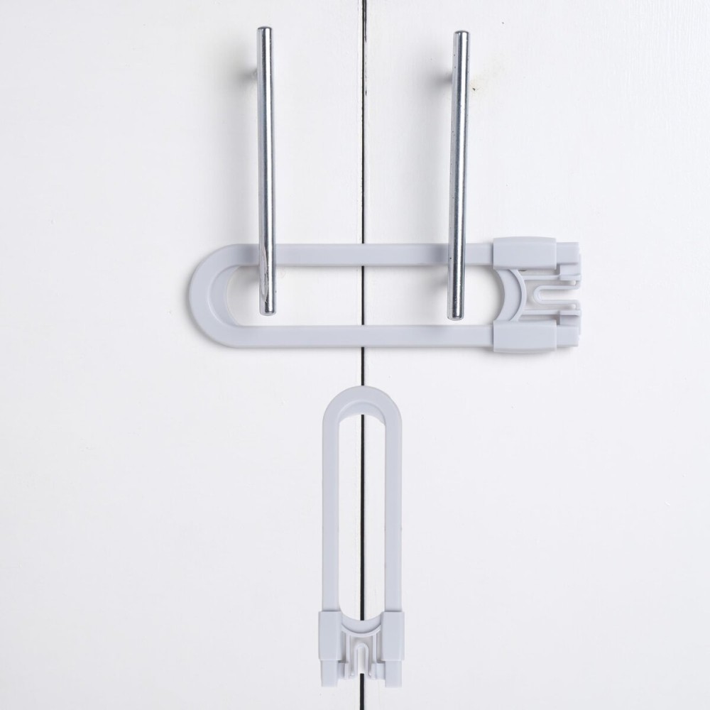 CUTESAFETY - Sliding Cabinet Locks Baby Proofing - Adjustable Child Safety Latches for Knobs & Handles - 2 Pack - No Adhesive Drilling or Tools - Gray