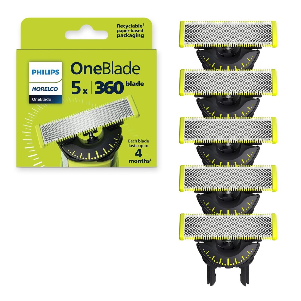 Philips Norelco OneBlade 360 Blades, Genuine Replacement Blades for OneBlade Electric Shaver and Trimmer, Durable Stainless Steel, 5 Pack, QP450/80