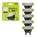 Philips Norelco OneBlade 360 Blades, Genuine Replacement Blades for OneBlade Electric Shaver and Trimmer, Durable Stainless Steel, 5 Pack, QP450/80