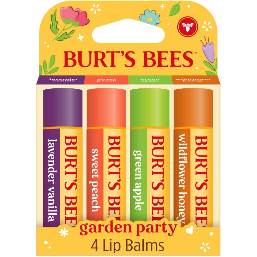 Burt\'s Bees Christmas Gifts - Garden Party Lip Balm Set for Stocking Stuffers, With Responsibly Sourced Beeswax, Natural Origin Lip Treatment, 4 Tubes, 0.15 oz.
