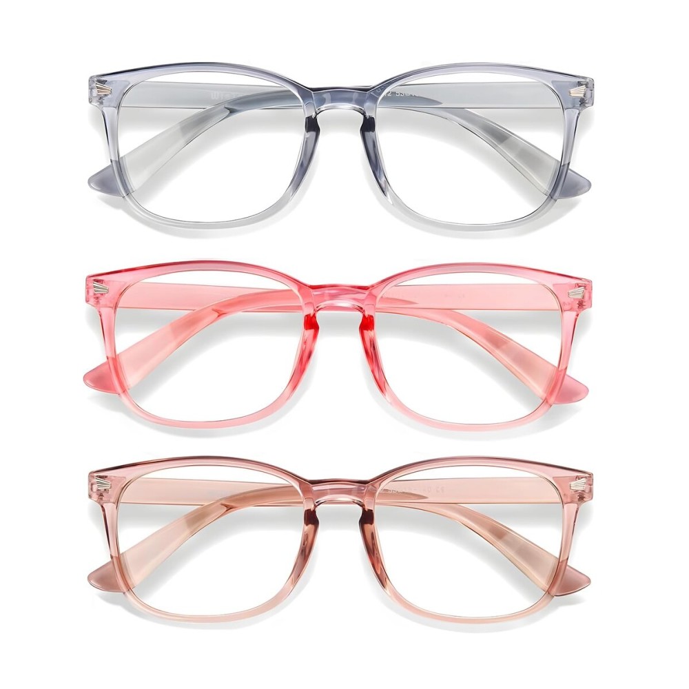 WINTOO Blue Light Glasses for Woman Men | 99% Blue Light Blocking Glasses for Computer Gaming TV Phone Screen Square Frame | Anti Eyestrain & UV Glare Protection - 3 Pair