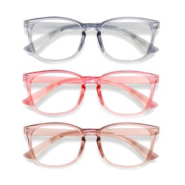 WINTOO Blue Light Glasses for Woman Men | 99% Blue Light Blocking Glasses for Computer Gaming TV Phone Screen Square Frame | Anti Eyestrain & UV Glare Protection - 3 Pair