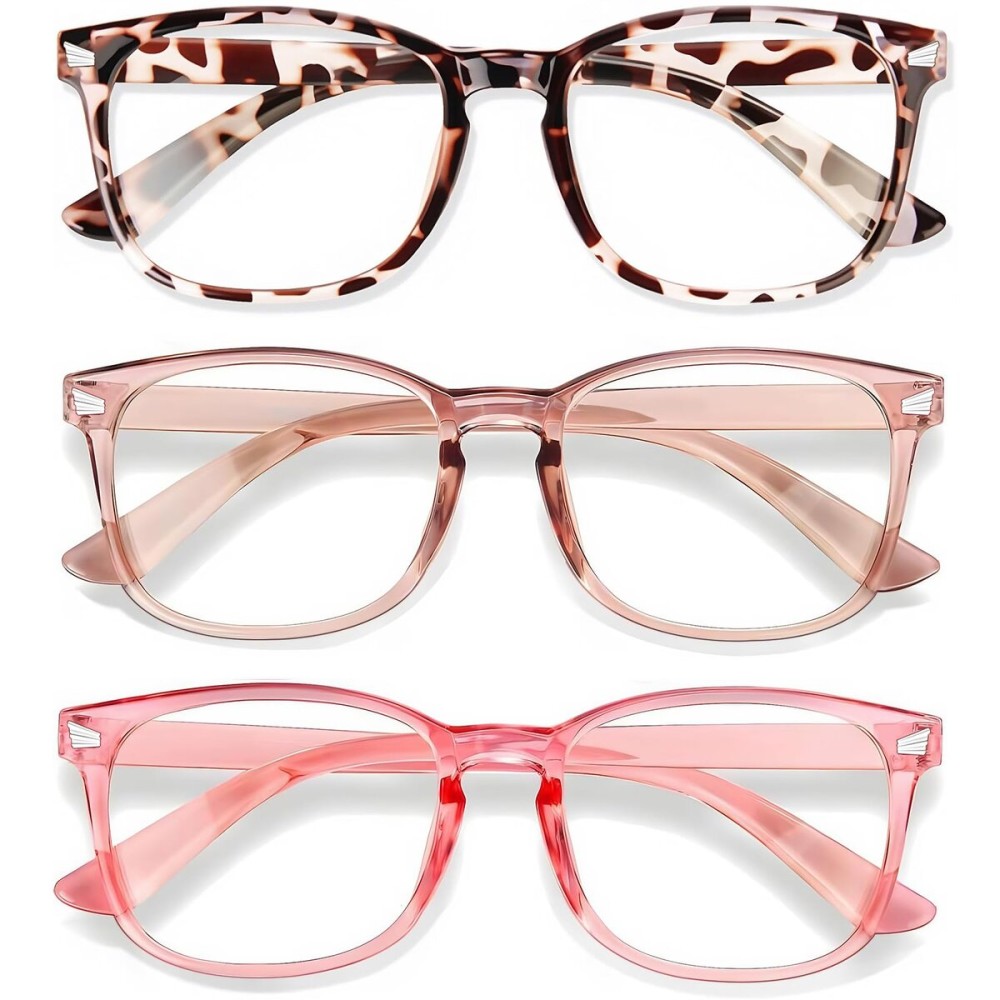 WINTOO Blue Light Glasses for Woman Men | 99% Blue Light Blocking Glasses for Computer Gaming TV Phone Screen Square Frame | Anti Eyestrain & UV Glare Protection - 3 Pair