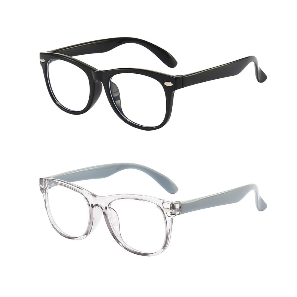 FANNYGO 2 Pack kids Blue Light Blocking Glasses For Girls And Boys Computer Blue Light Blocking Glasses For Age 3-11 (Black + Light gray)