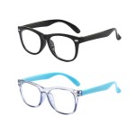 FANNYGO 2 Pack kids Blue Light Blocking Glasses For Girls And Boys Computer Blue Light Blocking Glasses For Age 3-11 (Black + Light blue)