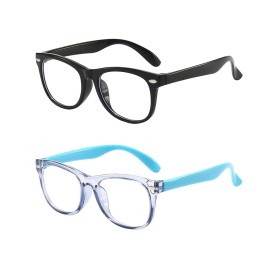 FANNYGO 2 Pack kids Blue Light Blocking Glasses For Girls And Boys Computer Blue Light Blocking Glasses For Age 3-11 (Black + Light blue)