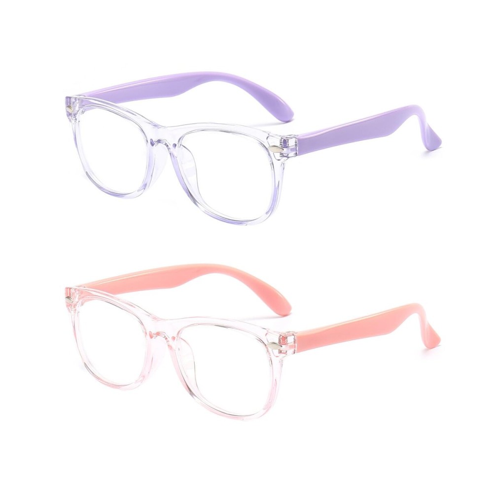 FANNYGO 2 Pack kids Blue Light Blocking Glasses For Girls And Boys Computer Blue Light Blocking Glasses For Age 3-11 (Light purple + Light pink)