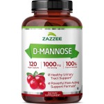 Zazzee D-Mannose, 1000 mg per Serving, 120 Vegan Capsules, 2 Month Supply, Potent & Fast-Acting, Certified Kosher, 100% Pure, All-Natural Urinary Tract Health Support, 100% Vegetarian, Non-GMO