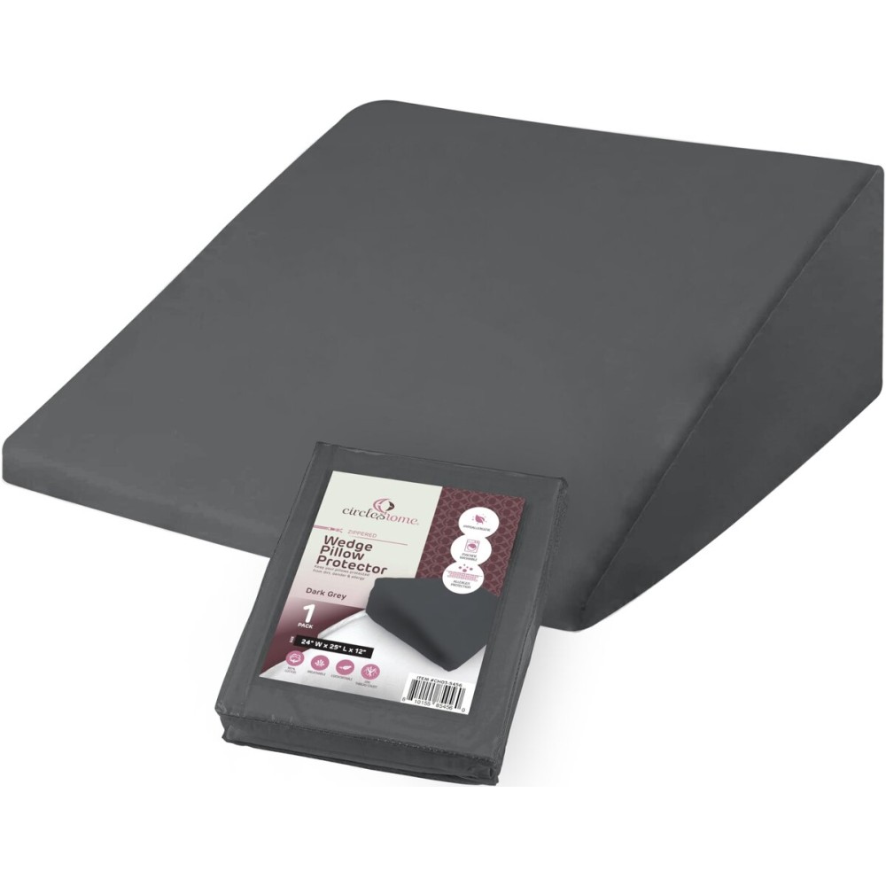 CirclesHome Wedge Pillow Cover 100% Cotton, Zippered Wedge Pillow Case Protector, Soft, Hypoallergenic & Breathable -Dark Grey, (24Wx25Lx12)