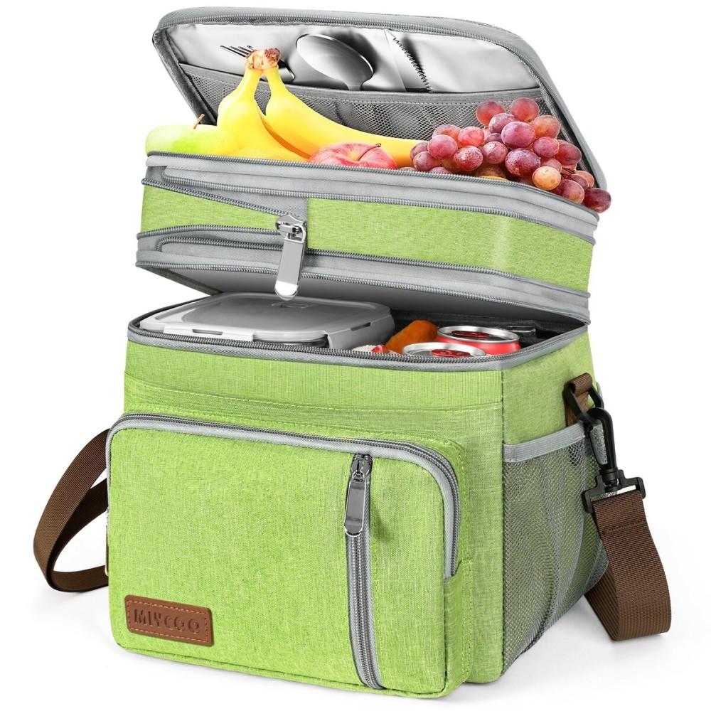 MIYCOO Lunch Bag & Lunch Box for Women Men, Double Deck Leakproof Insulated Soft Large Adult Camping Cooler bag for Work, Beach, Picnic, Travel (Green, 15L)