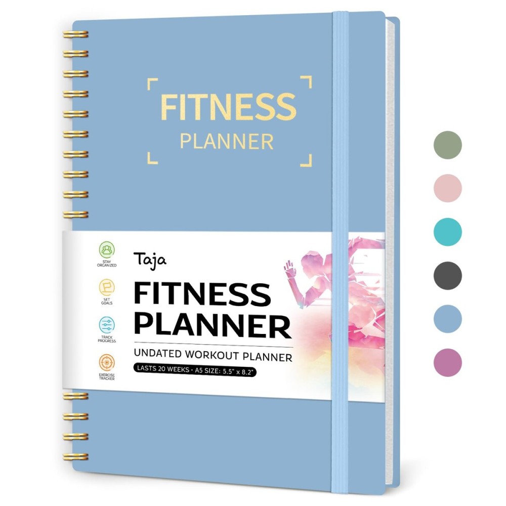 Fitness Workout Journal for Women & Men, A5(5.5 x 8.2) Workout Log Book Planner for Tracking, Progress, and Achieving Your Wellness Goals-Sky Blue