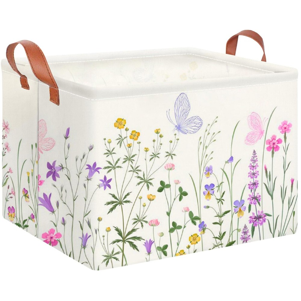 CLOCOR Rectangular Storage Basket Empty,Gift Basket,Waterproof Storage Bin with Handles,Room Decor(Flower)