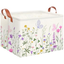 CLOCOR Rectangular Storage Basket Empty,Gift Basket,Waterproof Storage Bin with Handles,Room Decor(Flower)