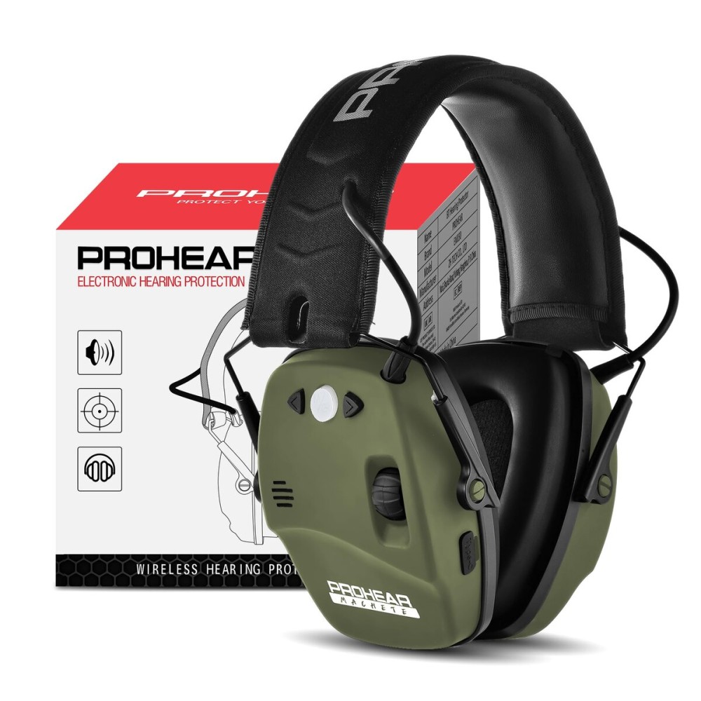 PROHEAR 030 2.0 Bluetooth Rechargeable Shooting Ear Protection, Slim Noise Cancelling Earmuffs, NRR 22dB for Hunting & Tactical Gun Range - Green