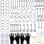 TKKUY 131PCS Piercing Kit for all Body Piercings Stainless Steel Piercing Jewelry with 12G 14G 16G 20G Piercing Needles and Tools for Nose Septum Belly Button Lip Ear Tongue Cartilage Eyebrow Tragus
