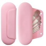 AGIKET Silicone Makeup Brush Holder Travel Cosmetic BagSoft Portable Cosmetic Face Brushes Holder with Upgrade Anti-Fall Out Magnetic Closure, Large Travel Makeup Brush Case - Pink
